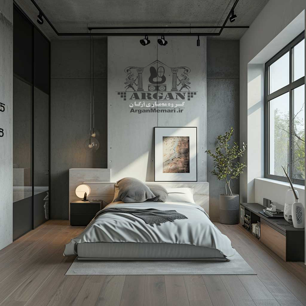 طراحی اتاق خواب با تم طوسی در بندر گناوه و دیلم